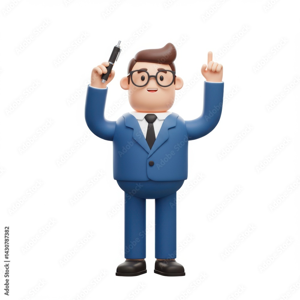 Obraz premium Businessman cartoon character with pen and idea pose isolated on white background