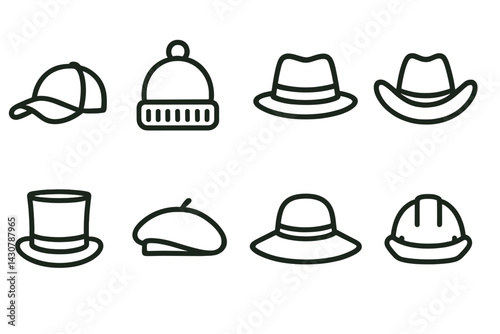 A range of hats includes the baseball cap, beanie, fedora, cowboy hat, top hat, beret, sun hat, and hard hat