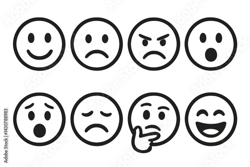 The fundamental emotional expressions are happiness, sadness, anger, surprise, fear, disgust, thoughtfulness, and laughter