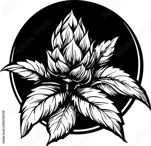 Canabis bud silhouette in black color. Vector template design.