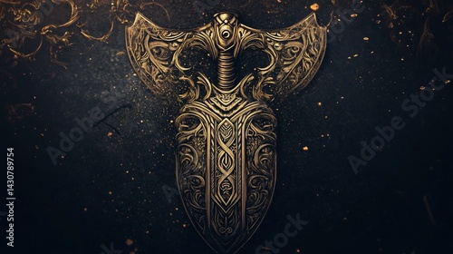Ornate golden weapon emblem with detailed engravings