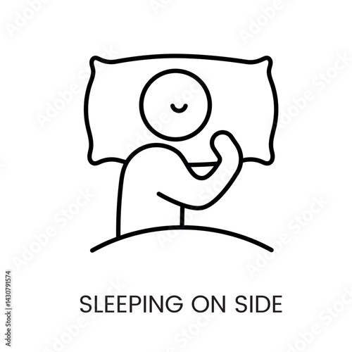 Person sleeping on side with pillow minimal symbol for healthy sleep posture ads medical sleep content and mattress branding line icon in vector with editable stroke