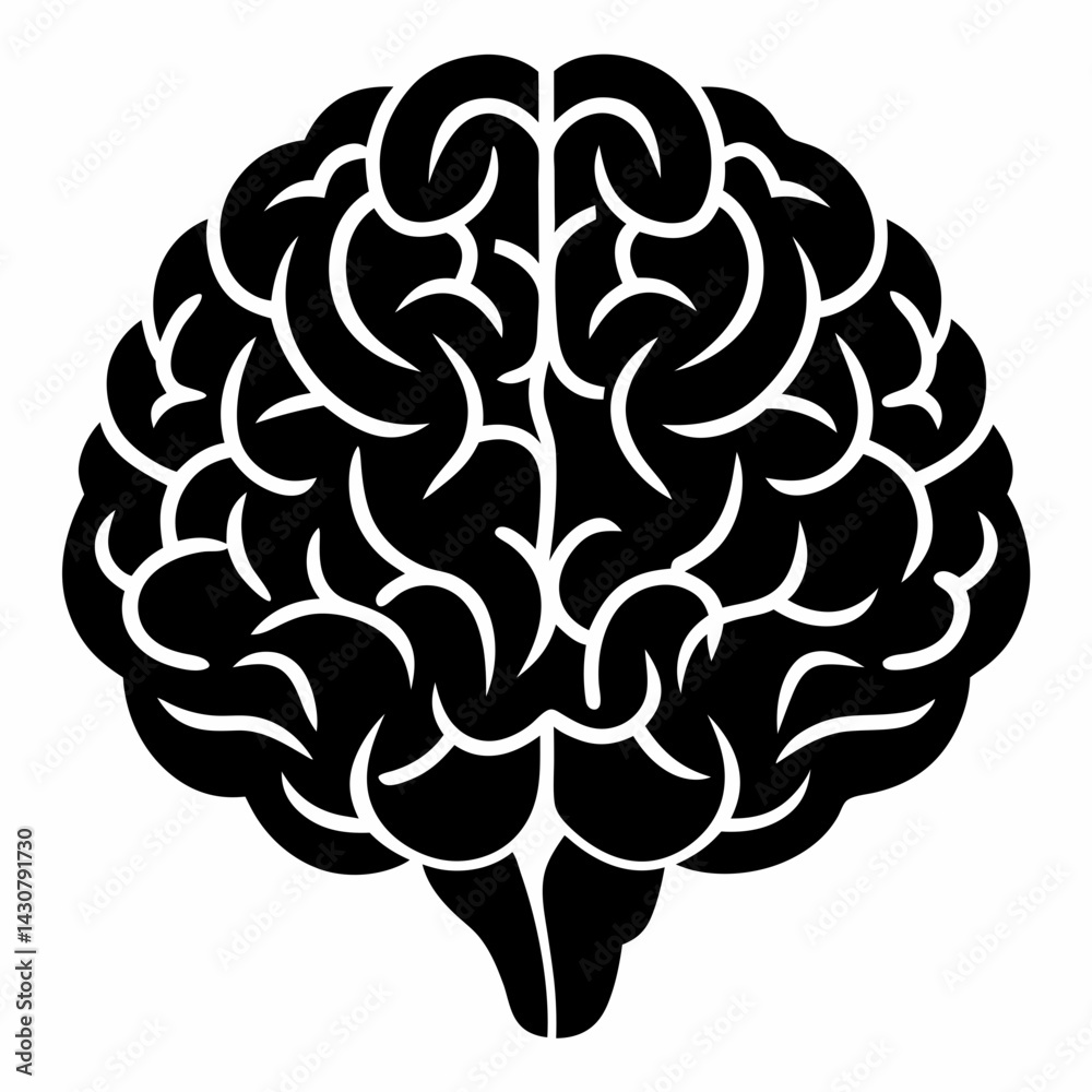 Fototapeta premium Human brain silhouette vector black on white background