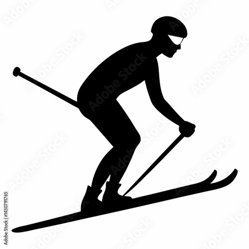 Ski silhouette vector black on white background
