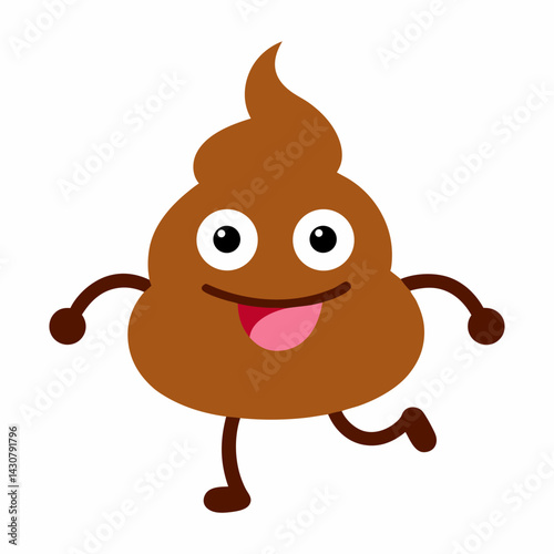 Vector Cartoon groovy poop character funny poo jumping on white background