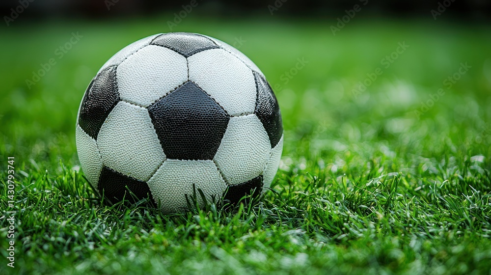 Fototapeta premium Soccer Ball on Lush Green Field: A Classic Image of Sport