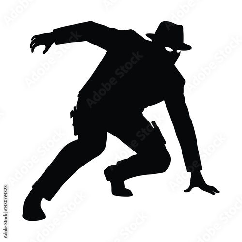Spy sneaking in a crouched position silhouette vector design art and illustration
