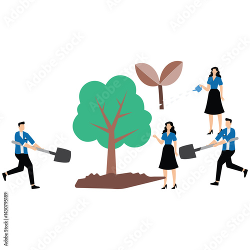 Volunteers plant trees to prevent global warming and air pollution