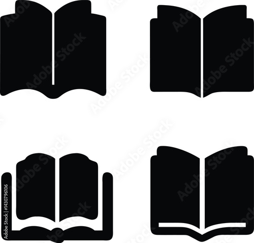 silhouette Open black book side perspective drawing icons minimal back book notebook on the upside down outline laying