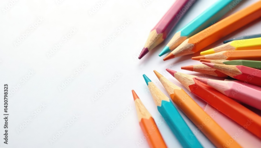 High angle view of scattered pencils on white , tools, graphite, sketching High angle view of scattered pencils on white , tools, graphite, sketching