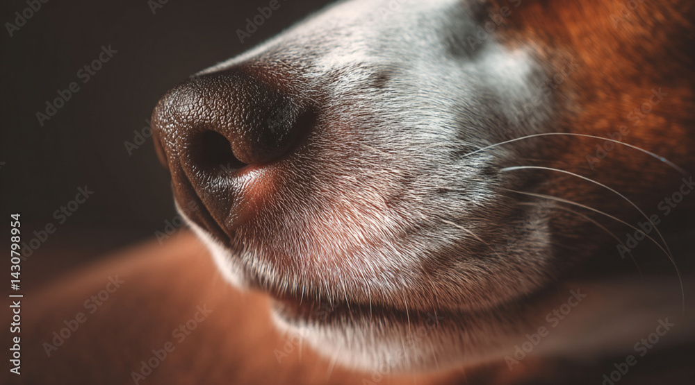 a captivating close-up of a dog's mouth showcasing its strong, aggressive distinctive teeth and textured snout, highlighting the beauty and intricacies of canine anatomy in stunning
