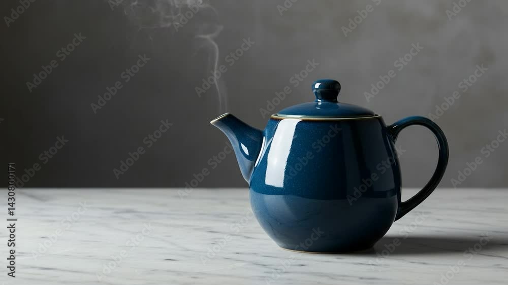 A vibrant blue teapot releases steam, suggesting a fresh, hot brew ready to be enjoyed. A vibrant blue teapot releases steam, suggesting a fresh, hot brew ready to be enjoyed.