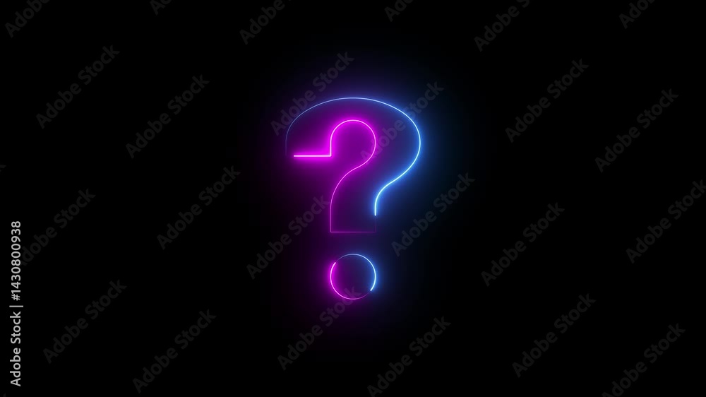 question mark symbol animation. Neon question mark icon on black background. question mark symbol animation. Neon question mark icon on black background.