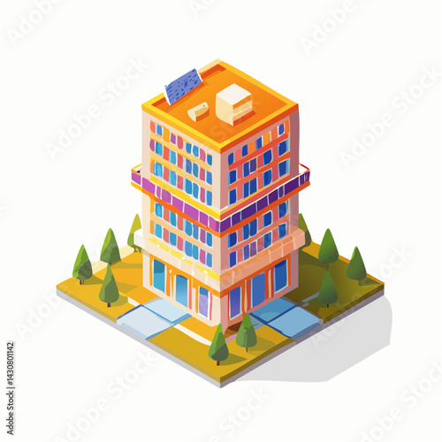 isometric building in blockchain ecosystem, ditgital currency, metaverse and technlogy