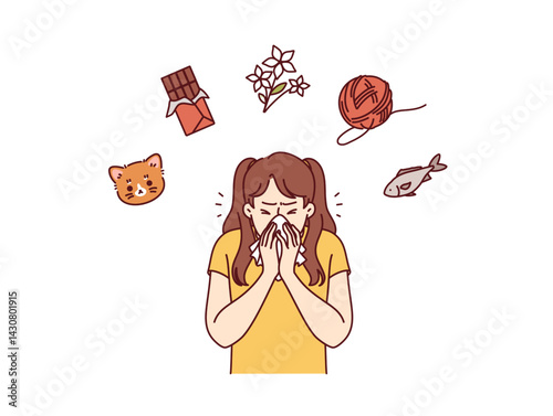 Illustration of a girl with an allergic background
