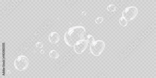 Soft Airy Soap Bubbles Isolated on Transparent Background for Light Effects