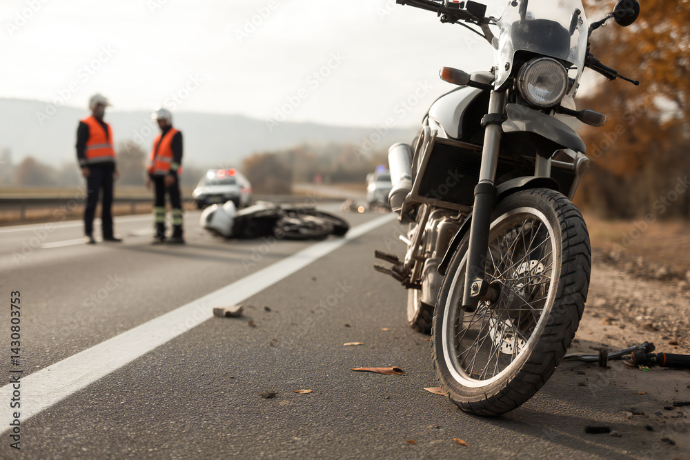 Fototapeta premium Close up of a motorcycle accident on the road 
