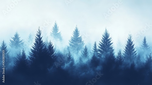 Blue Foggy Forest Winter Landscape