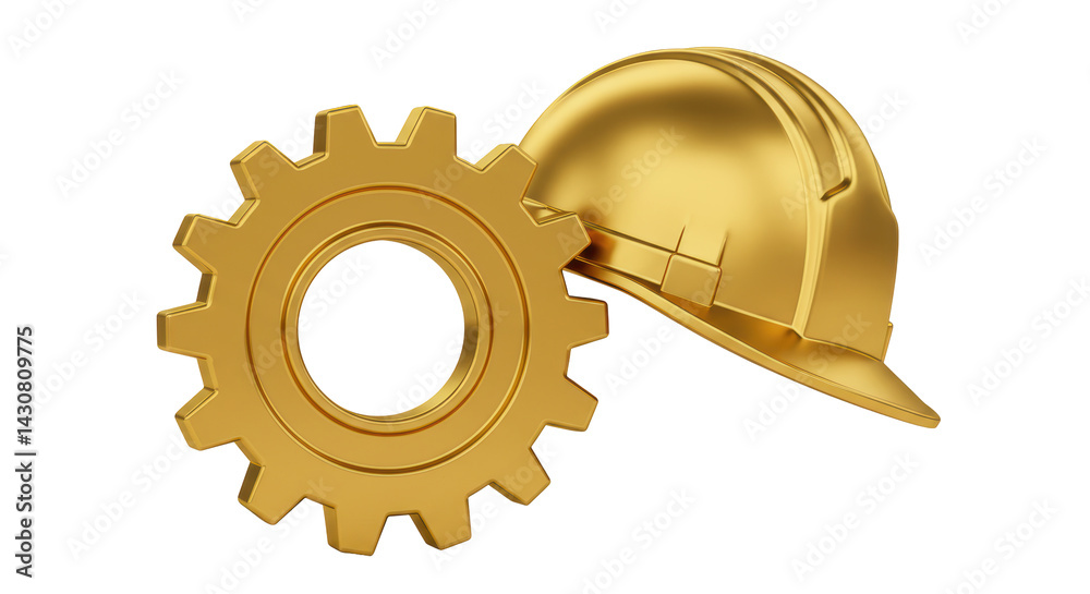 Fototapeta premium Isolated Golden Gear and Hard Hat