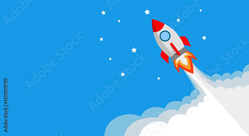 Fototapeta Naklejka Na Ścianę i Meble -  Rocket launch. Startup project. Business banner. Copy space