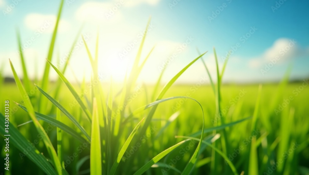 Fototapeta premium Radiant Green Grass Field Under Sunlight