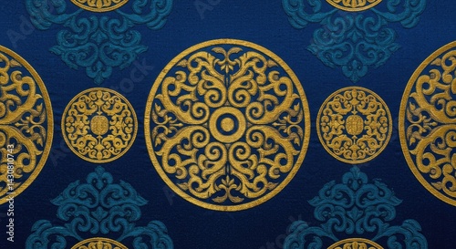 Traditional Circular Motif Elegant Mongolian Silk Brocade Background