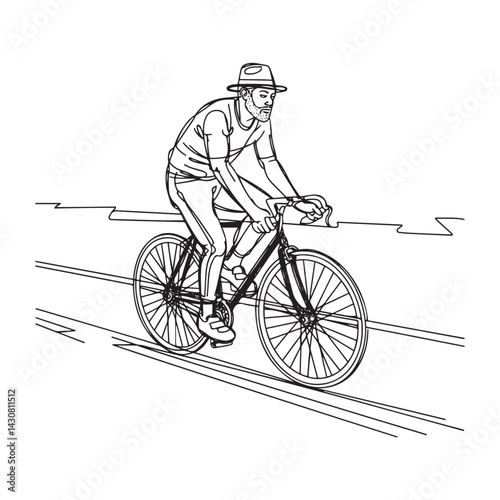 Man Cycling Silhouette - Minimal Outline Artwork - man cycling silhouette - man cycling vector - man cycling doodle - cycling illustration - man cycling line art


