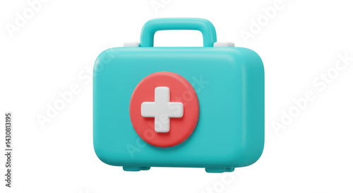 Isolated Light Blue First Aid Kit with Red Cross