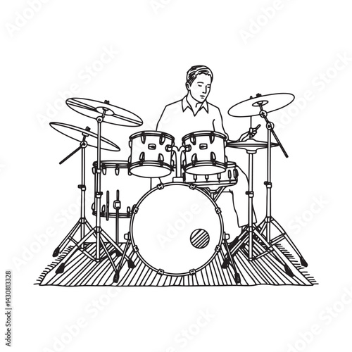 Man Playing Drums Silhouette - Clean Simple Vector Art - man playing drums silhouette - man playing drums vector - man playing drums doodle - drum illustration - man playing drums line art

