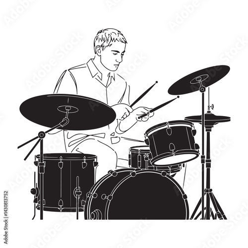 Man Playing Drums Silhouette - Digital Art Minimal Line - man playing drums silhouette - man playing drums vector - man playing drums doodle - drum illustration - man playing drums line art

