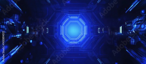 Abstract Futuristic Blue Digital Tunnel: A journey into the digital realm.