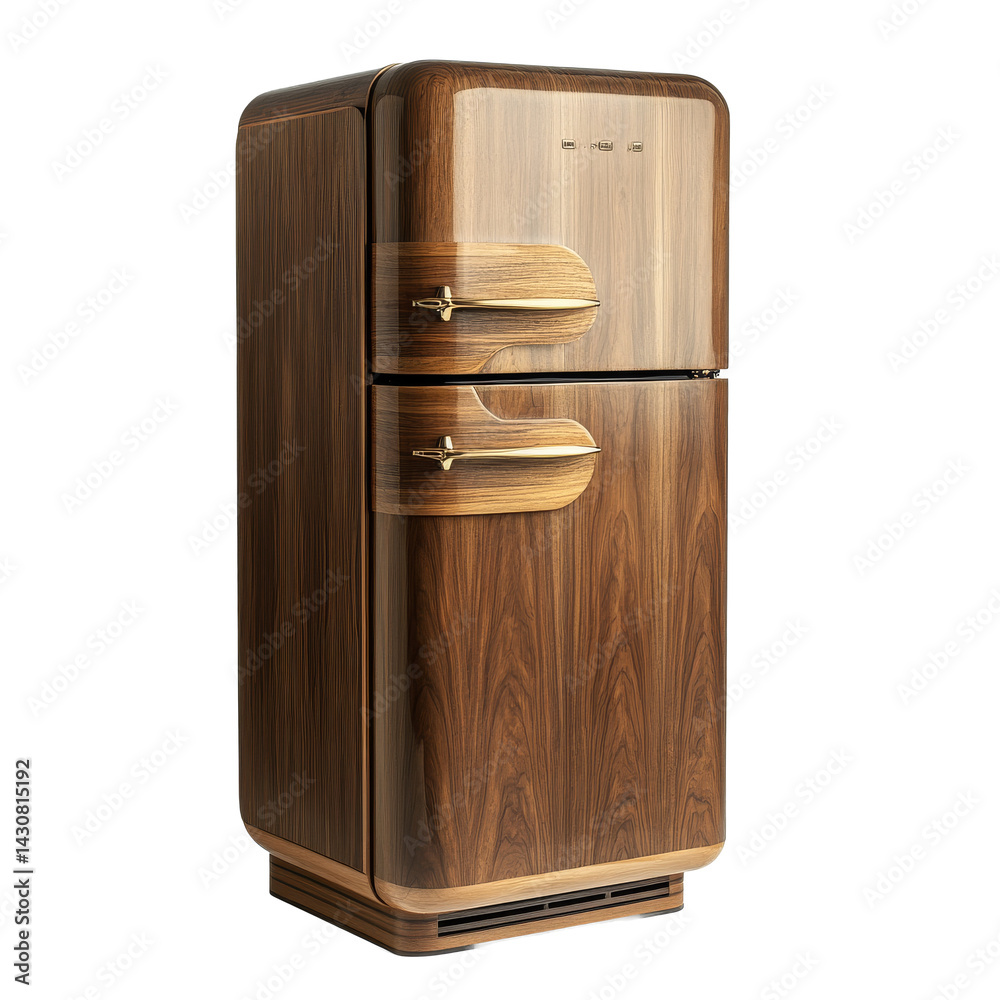 Classic vintage refrigerator in warm wood tones enhances kitchen decor and functionality