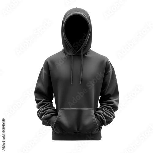 Obraz na płótnie Black hoodie on a mannequin with a hood and long sleeves standing against a plain background w salonie