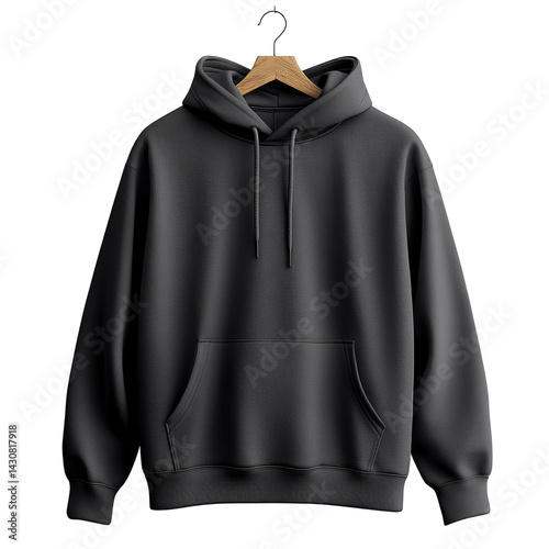 Obraz na płótnie Comfortable black hoodie hanging on a wooden hanger in a neutral setting w salonie