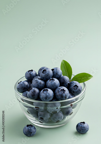 Wallpaper Mural Closeup Blueberries Clear Glass Bowl Pastel Background Leaf Torontodigital.ca