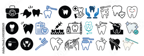 Set of Dental, Oral Health, Teeth cleaning, Braces and Dental care icon set collection vector design.