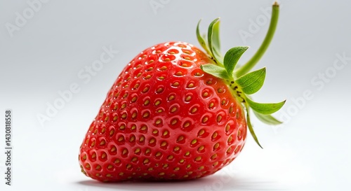 Close-up of a Fresh Ripe Strawberry with Stem and Seeds