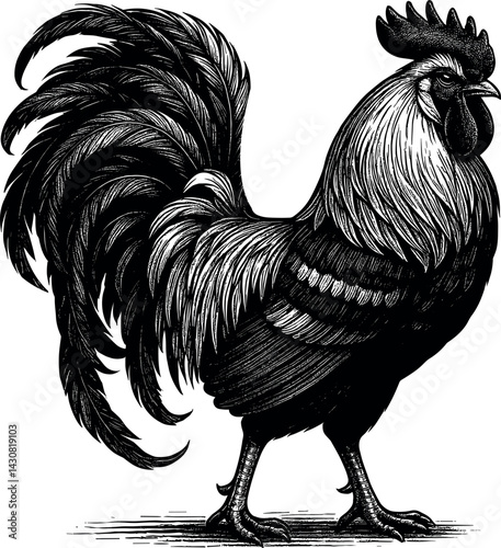 Rooster vector black silhouette print design for T-Shirt