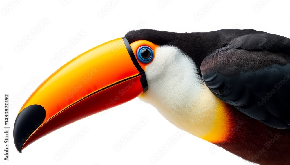 Naklejka premium Closeup of a Vibrant Toucan Against White Background