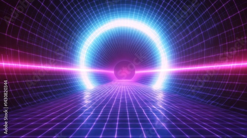 Fototapeta Naklejka Na Ścianę i Meble -  Abstract Neon Tunnel with Purple and Blue Lights