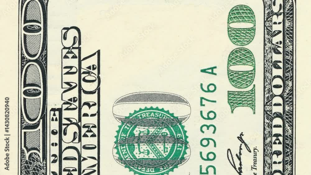 Detail on US Hundred Dollar Bill with Treasury Seal