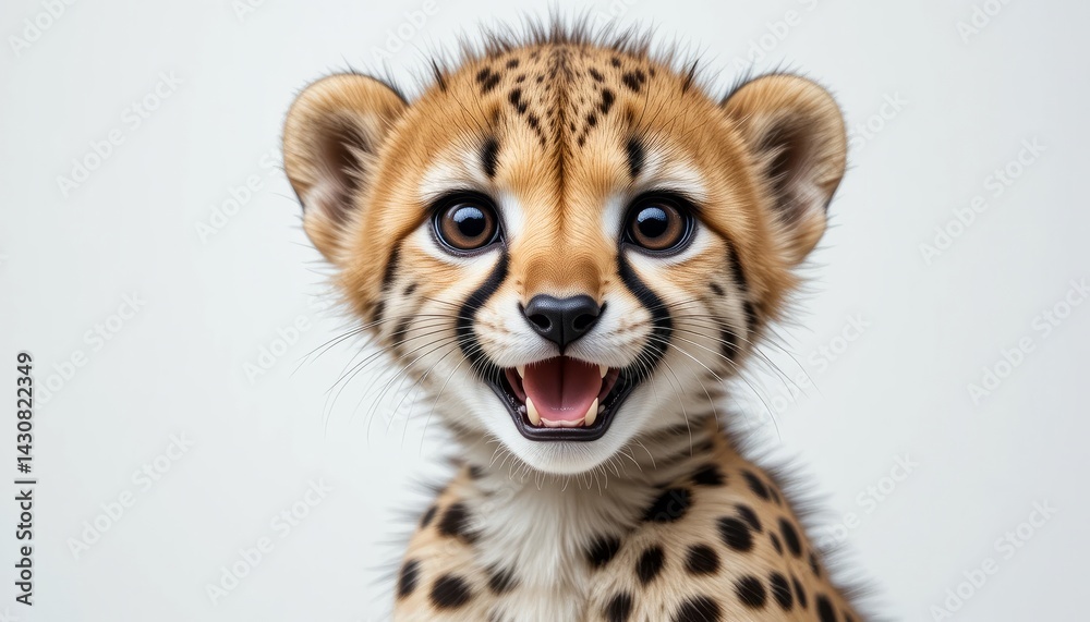 Obraz premium Cute Cheetah Cub Portrait Against White Background