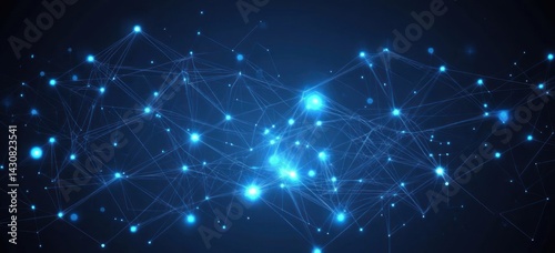Abstract Network Connection: Digital Nodes and Lines Illuminated in Vivid Blue