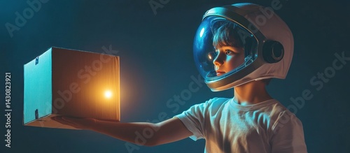 Young Astronaut Unboxing a Mysterious Package
