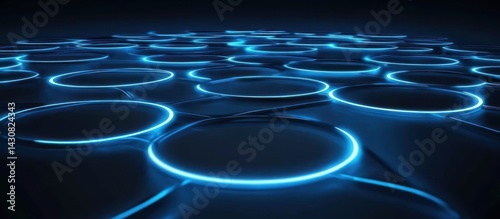 Abstract Blue Neon Circles Pattern Background