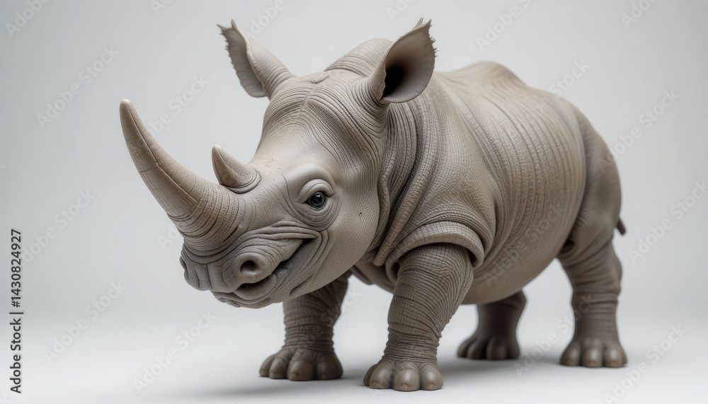 Fototapeta premium Gray Rhinoceros Studio Portrait Against White Background