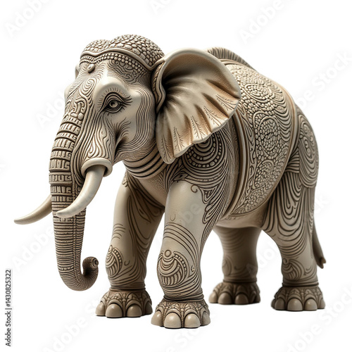Indian Elephant Sculpture with Intricate Details on Transparent Background