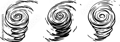 set of Dynamic swirls illustrate the evolution of a cyclone in a dramatic weather phenomenon depiction
, vector set