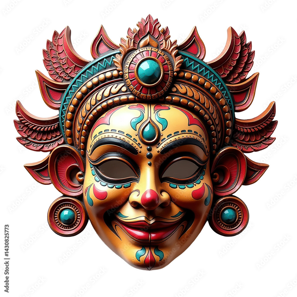 Naklejka premium Indian Kathakali Dancer Mask on Transparent Background