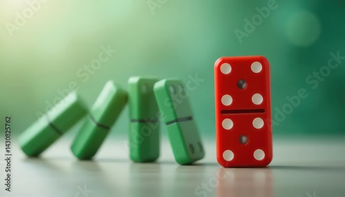 Red Domino: Imminent Fall, Green Dominos, Abstract Composition